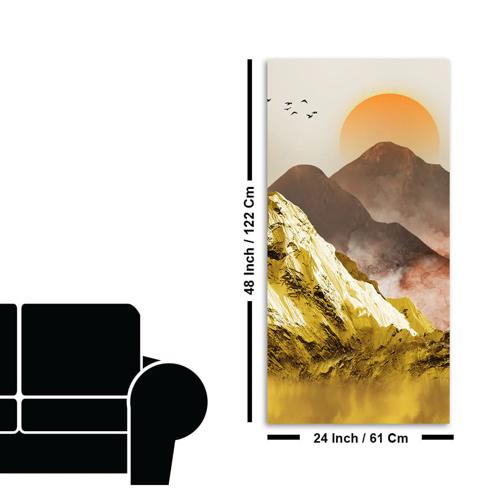 Golden Mountains and Birds Scenery Canvas Wall Painting Decor Mantra