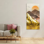 Golden Mountains and Birds Scenery Canvas Wall Painting Decor Mantra