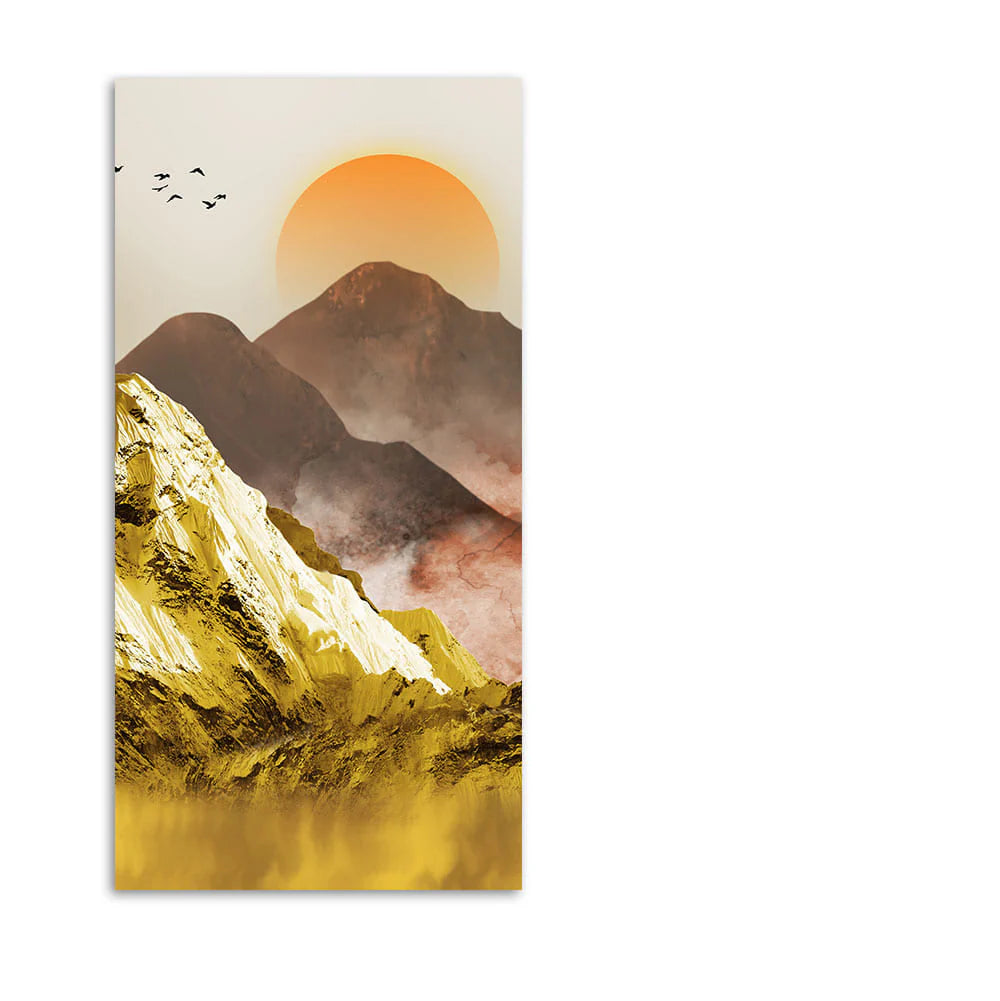 Golden Mountains and Birds Scenery Canvas Wall Painting Decor Mantra