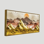 Golden Mountains and Birds Scenery Premium Canvas Wall Painting DECORMANTRA