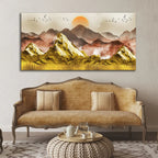 Golden Mountains and Birds Scenery Premium Canvas Wall Painting DECORMANTRA