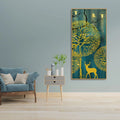 Golden Nightscape with Deer and Golden birds Canvas Wall Painting Decor Mantra