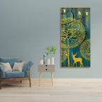 Golden Nightscape with Deer and Golden birds Canvas Wall Painting Decor Mantra