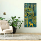Golden Nightscape with Deer and Golden birds Canvas Wall Painting Decor Mantra