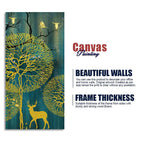 Golden Nightscape with Deer and Golden birds Canvas Wall Painting Decor Mantra