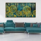 Golden Nightscape with Deers and Golden birds Canvas Wall Painting Decor Mantra