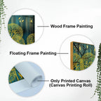 Golden Nightscape with Deers and Golden birds Canvas Wall Painting Decor Mantra