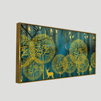 Golden Nightscape with Deers and Golden birds Canvas Wall Painting Decor Mantra