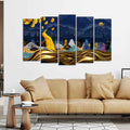 Golden Peacock in Dark Forest Premium Wall Painting Set of 5 Pieces Decor Mantra