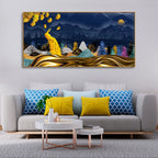 Golden Peacock in Dark Forest Premium Wall Painting Decor Mantra