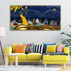 Golden Peacock in Dark Forest Premium Wall Painting Decor Mantra