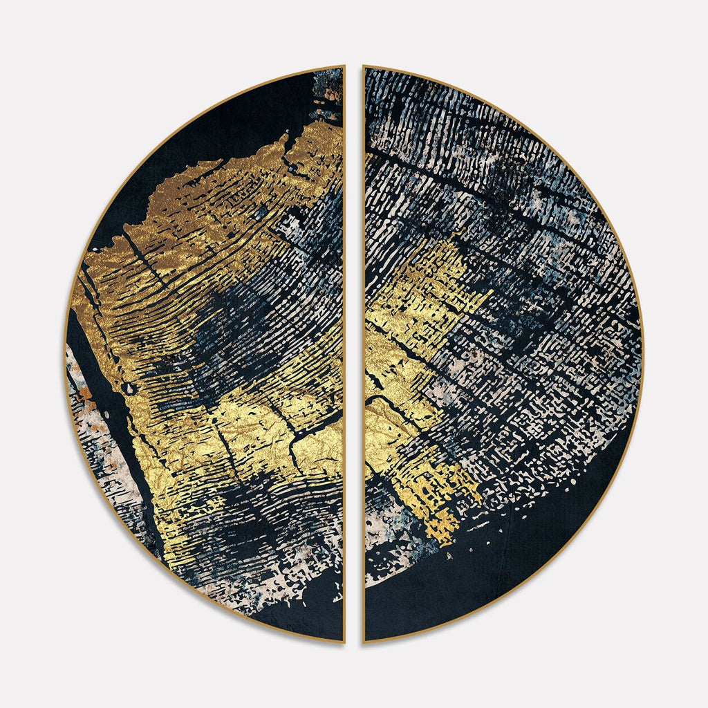 Golden Textured Pattern Art Semi Circle Frames Set Of 2 Decor Mantra
