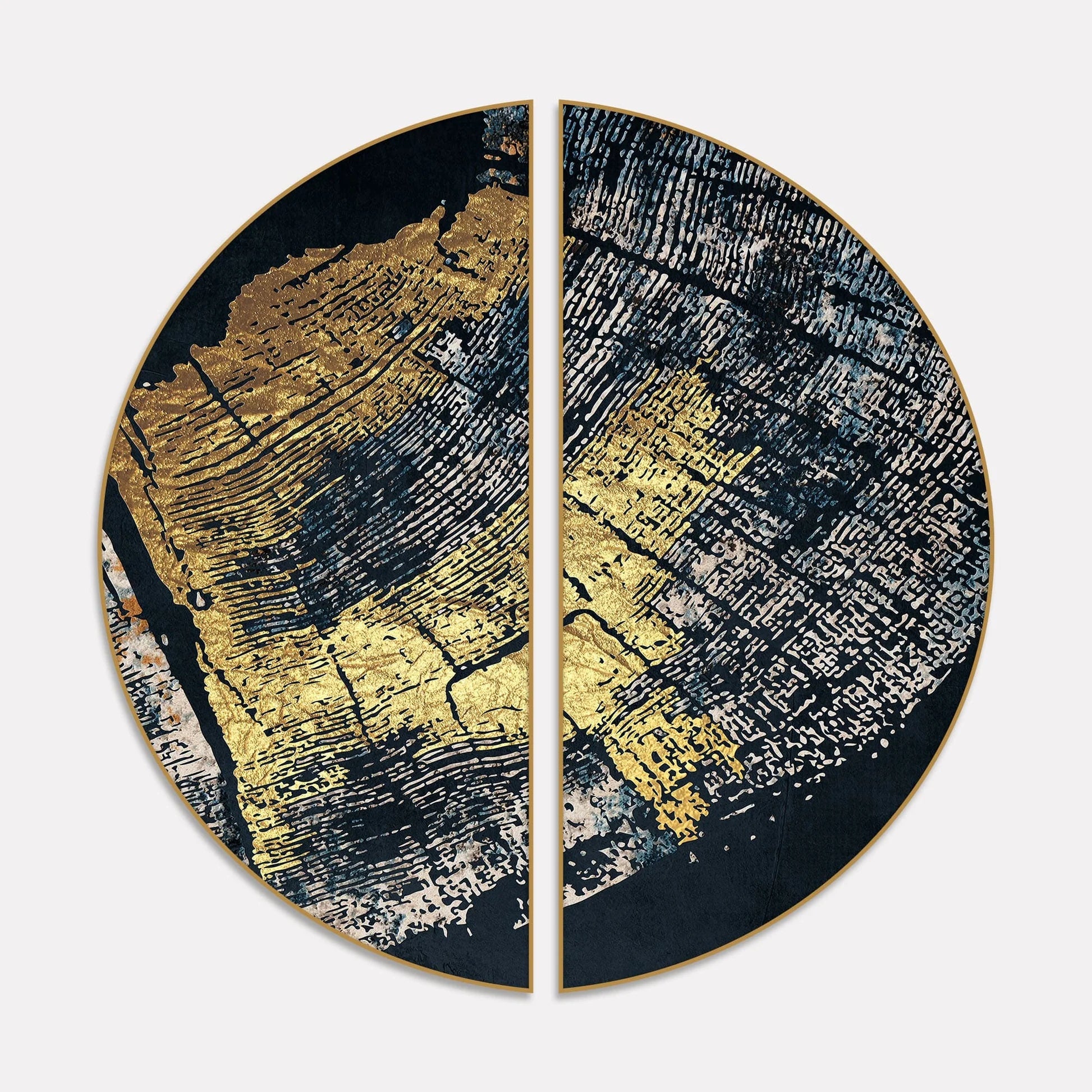 Golden Textured Pattern Art Semi Circle Frames Set Of 2 Decor Mantra