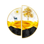 Golden Trees, Mountains, Semi Circle Canvas Wall Art & Paintings Decor Mantra