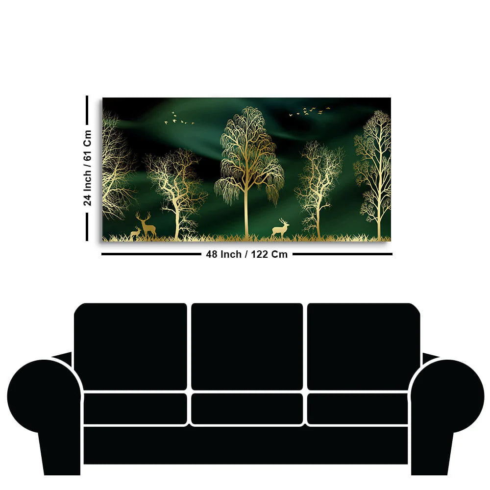 Golden Trees and Deer Modern Art Premium Wall Painting DECORMANTRA