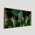 Golden Trees and Deer Modern Art Premium Wall Painting DECORMANTRA