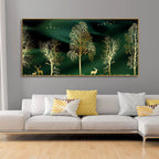 Golden Trees and Deer Modern Art Premium Wall Painting DECORMANTRA