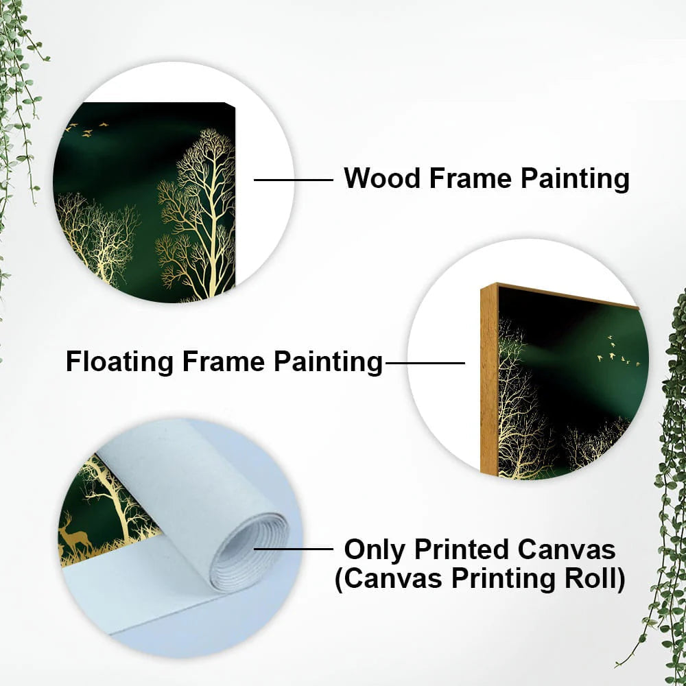 Golden Trees and Deer Modern Art Premium Wall Painting DECORMANTRA