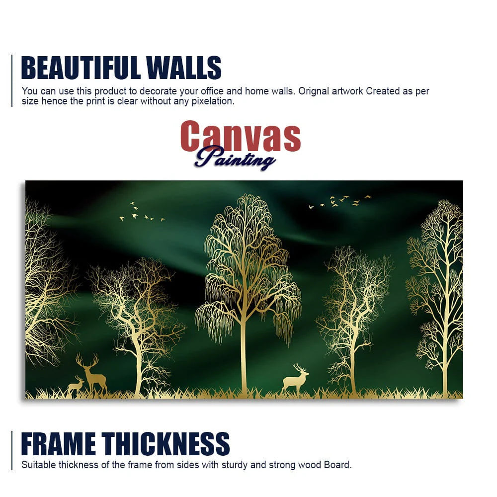 Golden Trees and Deer Modern Art Premium Wall Painting DECORMANTRA