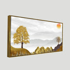 Golden Trees with Beautiful Sunrise Premium Canvas Wall Painting DECORMANTRA