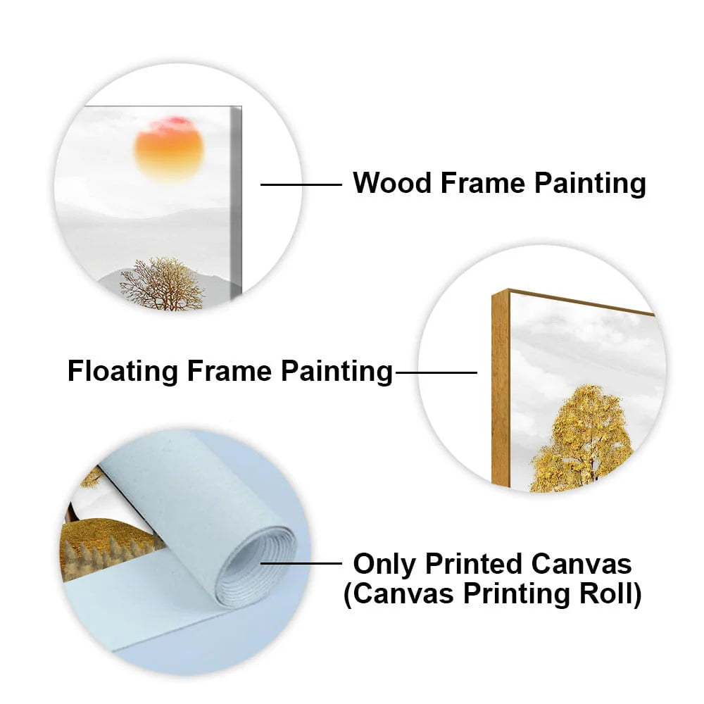 Golden Trees with Beautiful Sunrise Premium Canvas Wall Painting DECORMANTRA