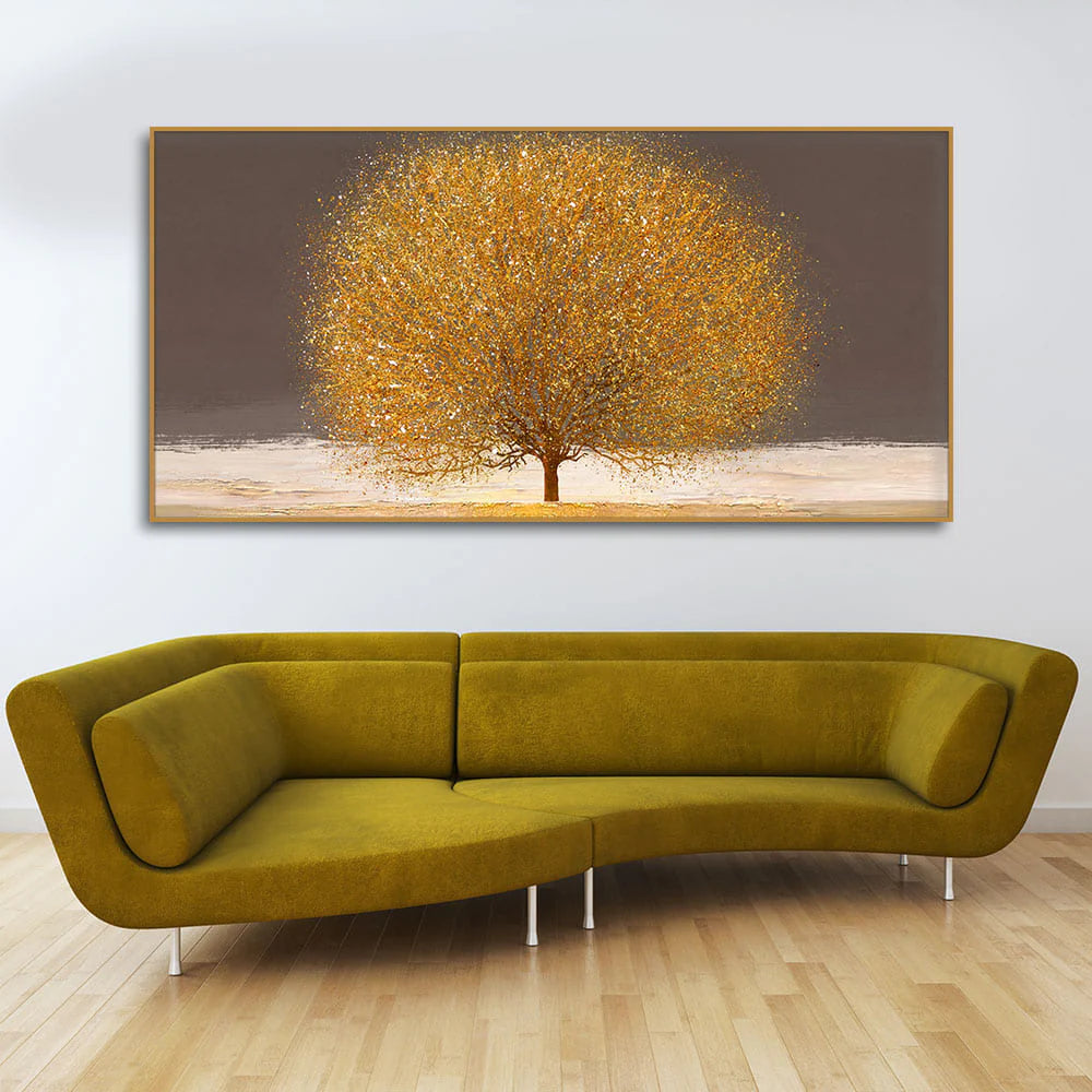 Golden Tree with Elements of gold textures Wall Painting DECORMANTRA
