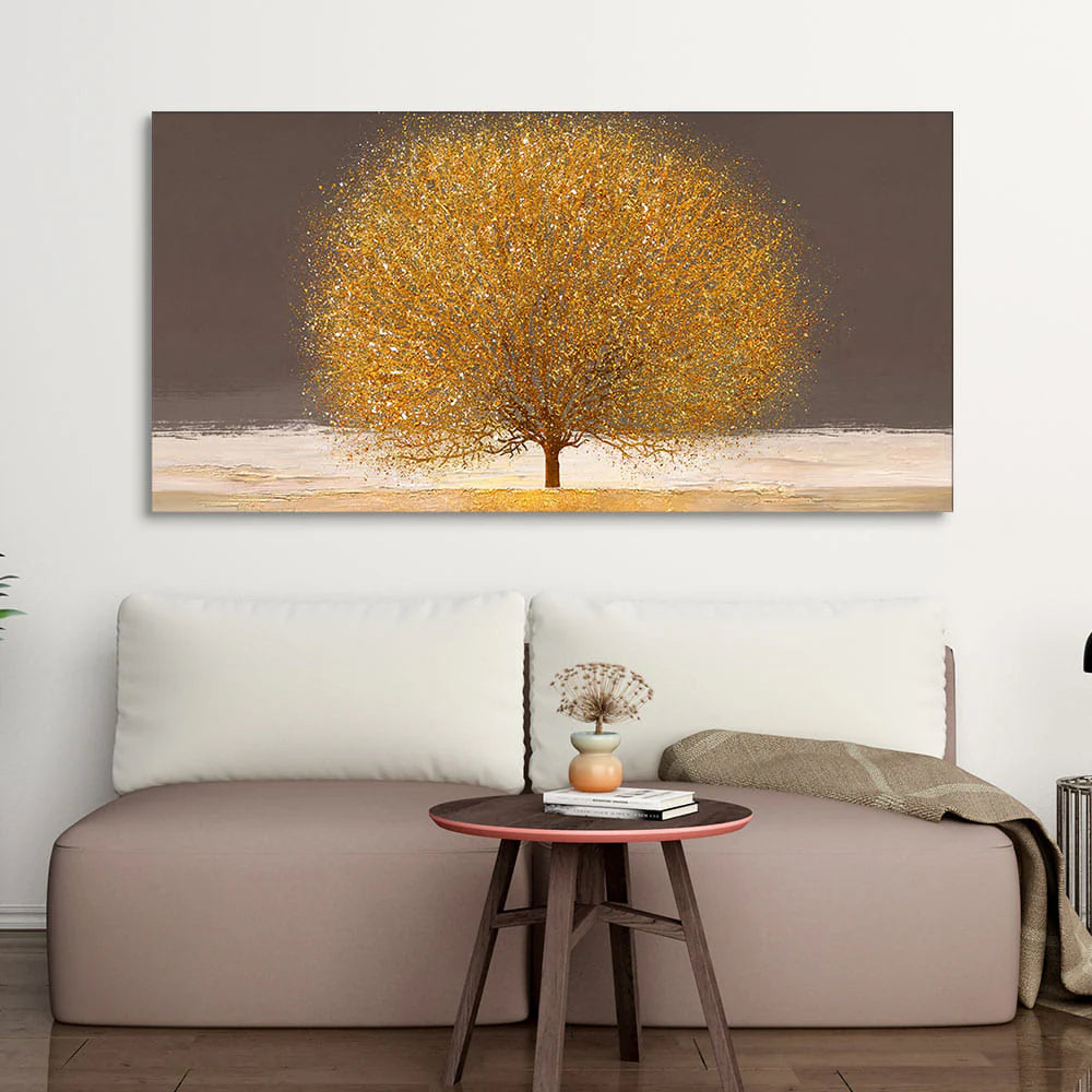 Golden Tree with Elements of gold textures Wall Painting DECORMANTRA