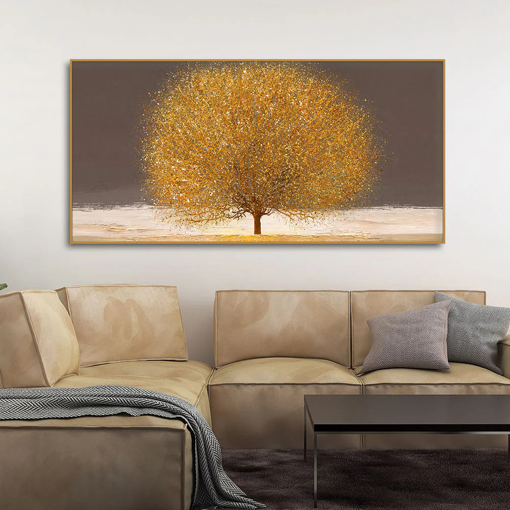 Golden Tree with Elements of gold textures Wall Painting DECORMANTRA