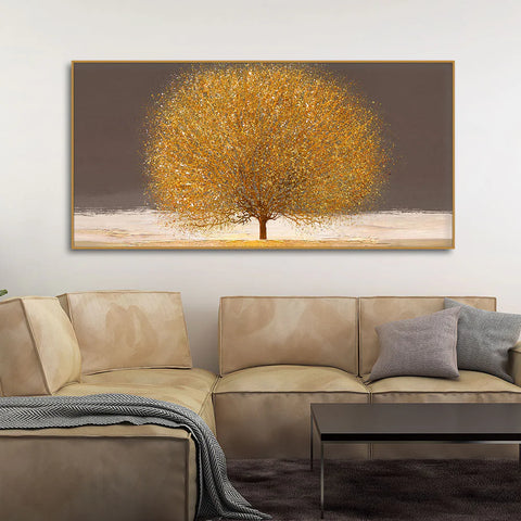 Golden Tree with Elements of gold textures Wall Painting