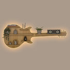 Guitar Backlit Designer Wooden Wall Shelf / Book Shelf / Night Light, Oak Finish - Decor Mantra 