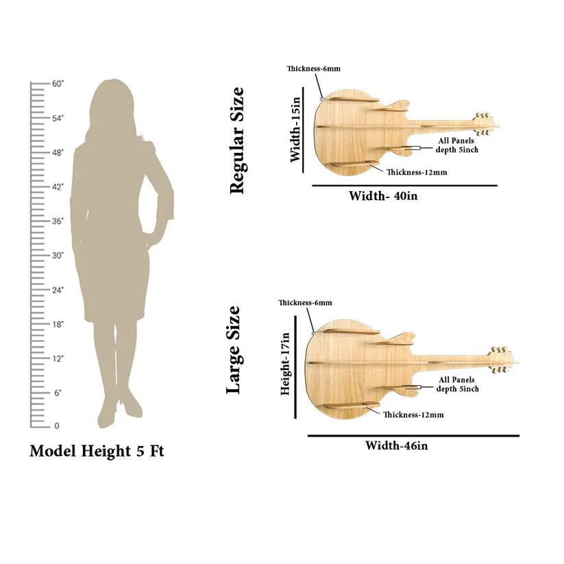 Guitar Backlit Designer Wooden Wall Shelf / Book Shelf / Night Light, Oak Finish - Decor Mantra 