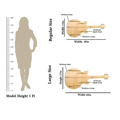 Guitar Backlit Designer Wooden Wall Shelf / Book Shelf / Night Light, Oak Finish - Decor Mantra 