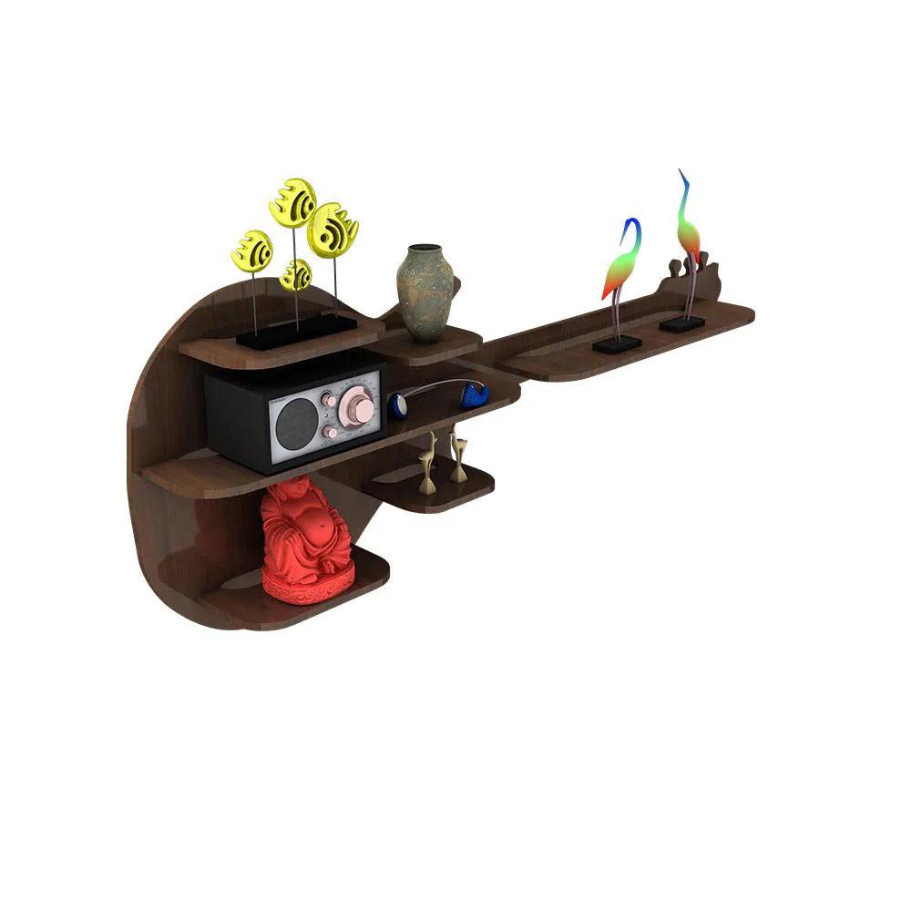 Guitar Backlit Designer Wooden Wall Shelf / Book Shelf / Night Light, Walnut Finish - Decor Mantra 
