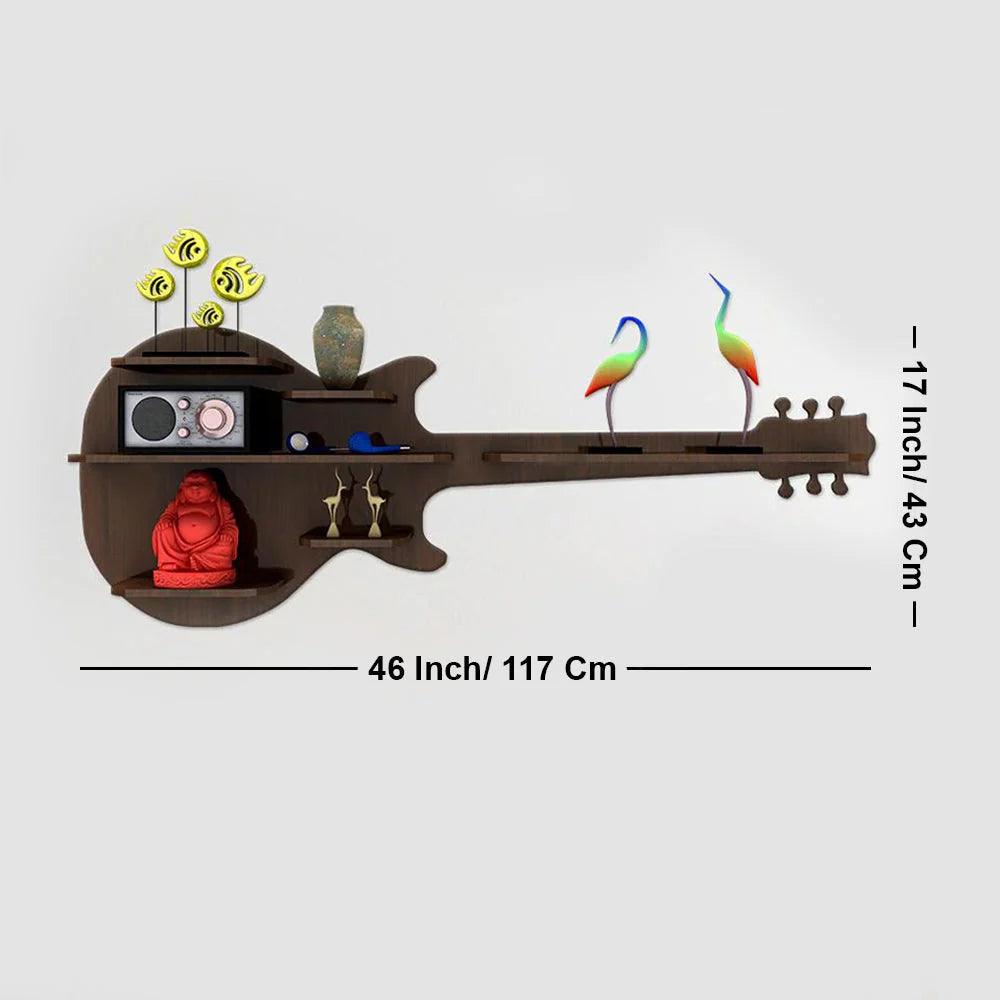 Guitar Backlit Designer Wooden Wall Shelf / Book Shelf / Night Light, Walnut Finish - Decor Mantra 