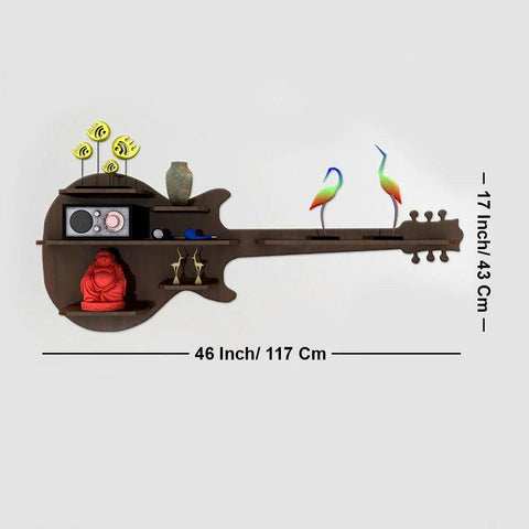 Guitar Backlit Designer Wooden Wall Shelf / Book Shelf / Night Light, Walnut Finish - Decor Mantra 