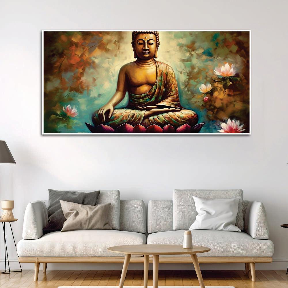 Meditating Gautam Buddha Statue Canvas Wall Painiting - Decor Mantra 