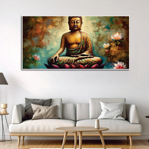Meditating Gautam Buddha Statue Canvas Wall Painiting - Decor Mantra 