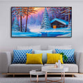 Old Hut in the Winter Forest Canvas Wall Painting Decor Mantra