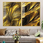 Golden Texture Acrylic Floating Wall Painting Set of 2 - Decor Mantra 
