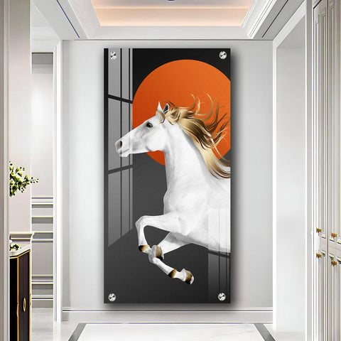 Contemporary Vertical Acrylic Wall Art Displaying a Stunning White Horse - Decor Mantra 