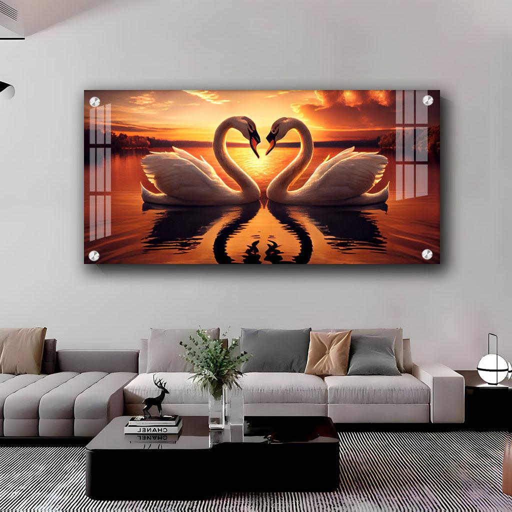 Loving Swan in Sunset in Premium Acrylic Horizontal Wall Art - Decor Mantra 
