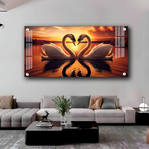 Loving Swan in Sunset in Premium Acrylic Horizontal Wall Art - Decor Mantra 