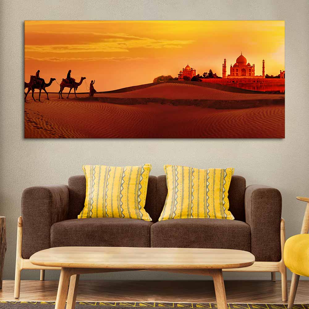 Camel Caravan Heading to Taj Mahal Canvas Wall Painting Decor Mantra
