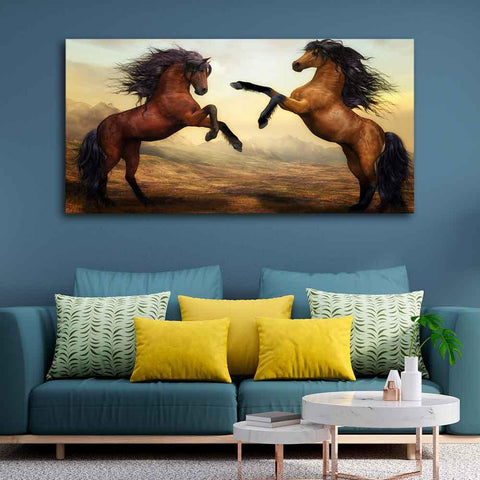 Two Brown Horses Premium Wall Painting - Decor Mantra 