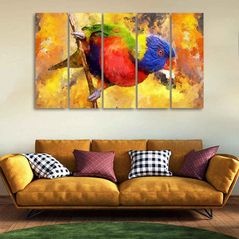 Colorful Parrot Abstract Art Canvas wall Painting of Five Pieces - Decor Mantra 