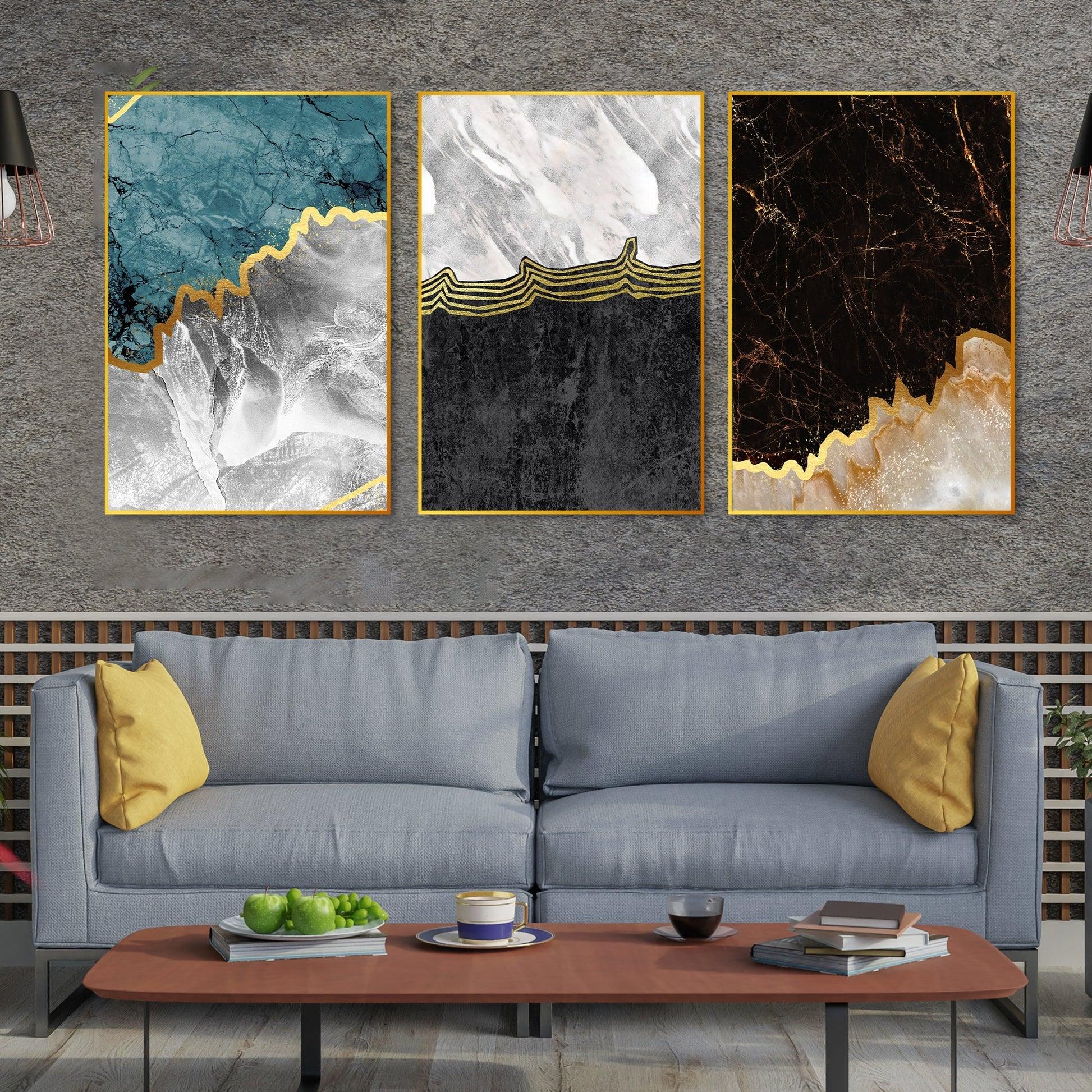 Paint Texture Decorative Floating Canvas Wall Painting Set of Three - Decor Mantra 