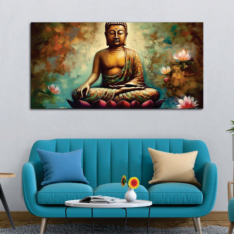 Meditating Gautam Buddha Statue Canvas Wall Painiting - Decor Mantra 