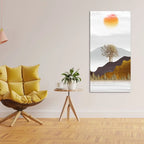 Golden Mountain with Beautiful Sunrise Premium Canvas Wall Painting Decor Mantra