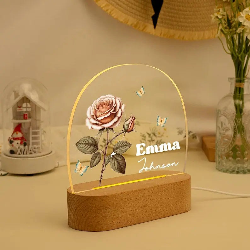 Personalized Night Light, Baby Birth Flower Night Light, Christmas Gift for Newborn, New Baby Bedside Nightlight, Nursery Decor, Birthday - Harshita Craft