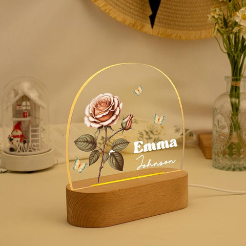 Personalized Night Light, Baby Birth Flower Night Light, Christmas Gift for Newborn, New Baby Bedside Nightlight, Nursery Decor, Birthday